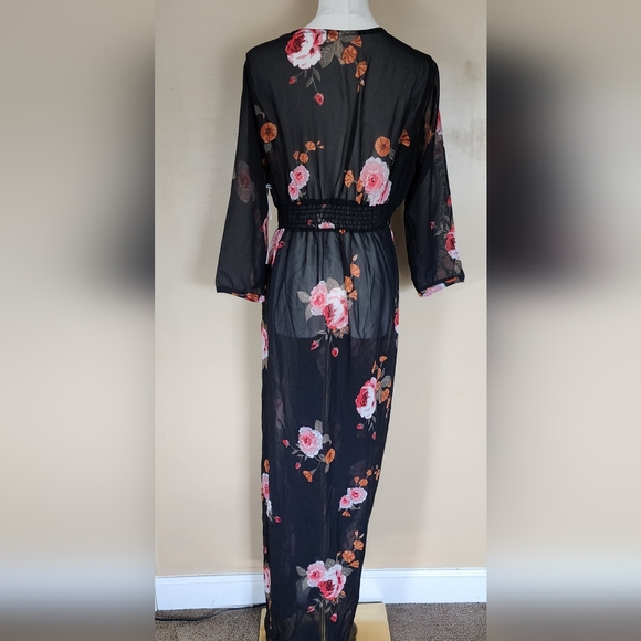 Black Floral Sheer Maxi Dress, Women's M - Picture 3 of 11
